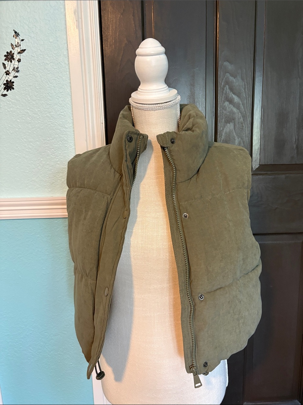 Ci Sono Olive Green Quilted Puffer Vest